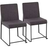 High Back Fuji Dining Chair in Charcoal Gray Fabric & Black Steel (Set of 2)